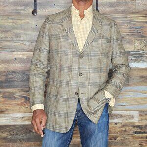 Indochino 100% Wool Working Cuffs Dual Vent Brown Plaid Sport Blazer Jacket 40R